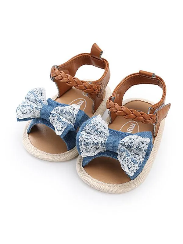 Baby Girls Bow-knot Pattern Cloth Sole Sandals