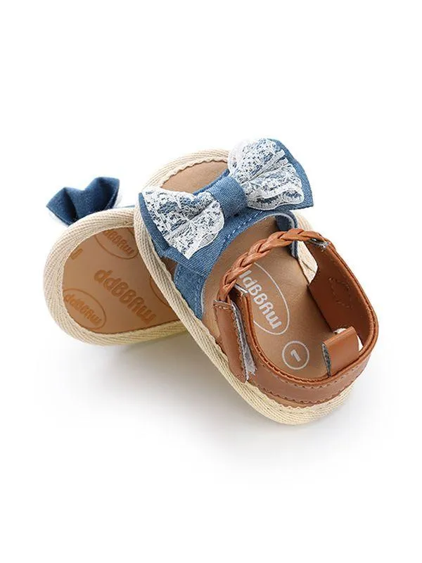 Baby Girls Bow-knot Pattern Cloth Sole Sandals