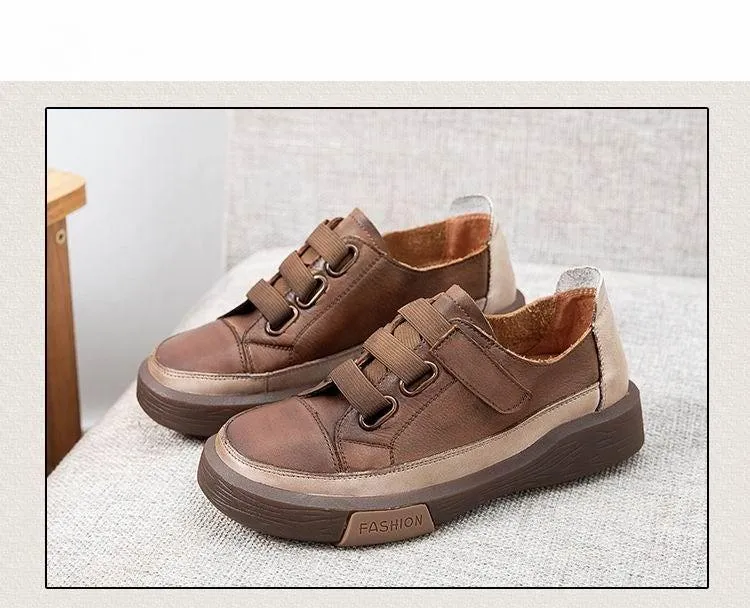 Leather Brown Vulcanized Sneakers Flats Women's Casual Shoes GRCL0227