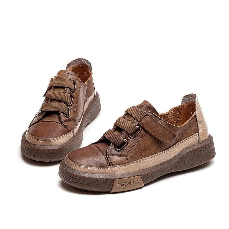 Leather Brown Vulcanized Sneakers Flats Women's Casual Shoes GRCL0227