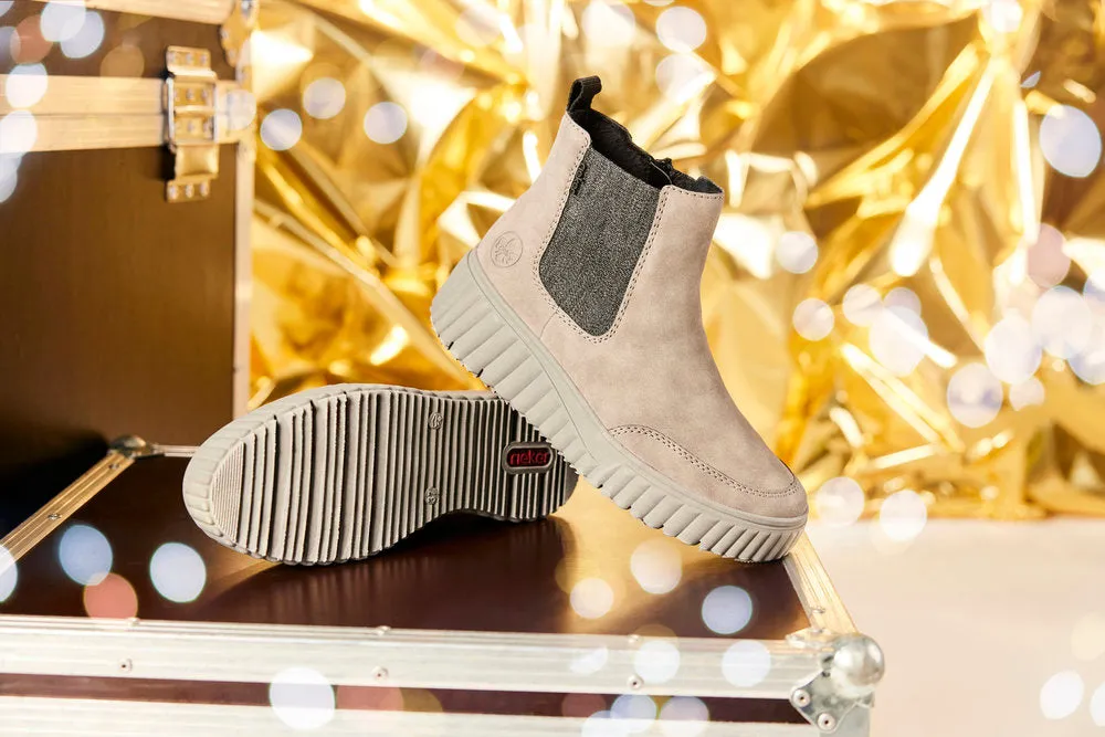Rieker Chunky Chelsea Boot Pull On Boots Grey Suede N2553-40 sale