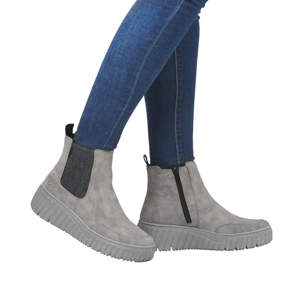 Rieker Chunky Chelsea Boot Pull On Boots Grey Suede N2553-40 sale