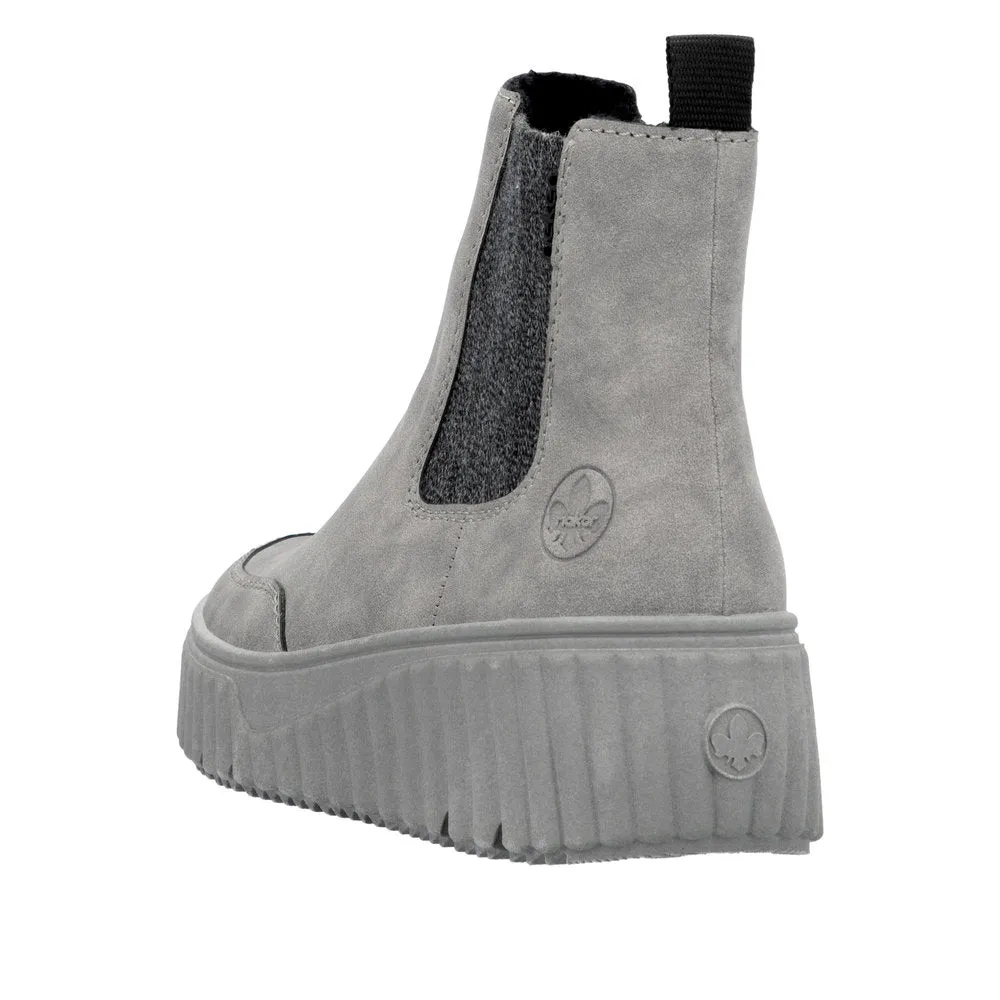 Rieker Chunky Chelsea Boot Pull On Boots Grey Suede N2553-40 sale