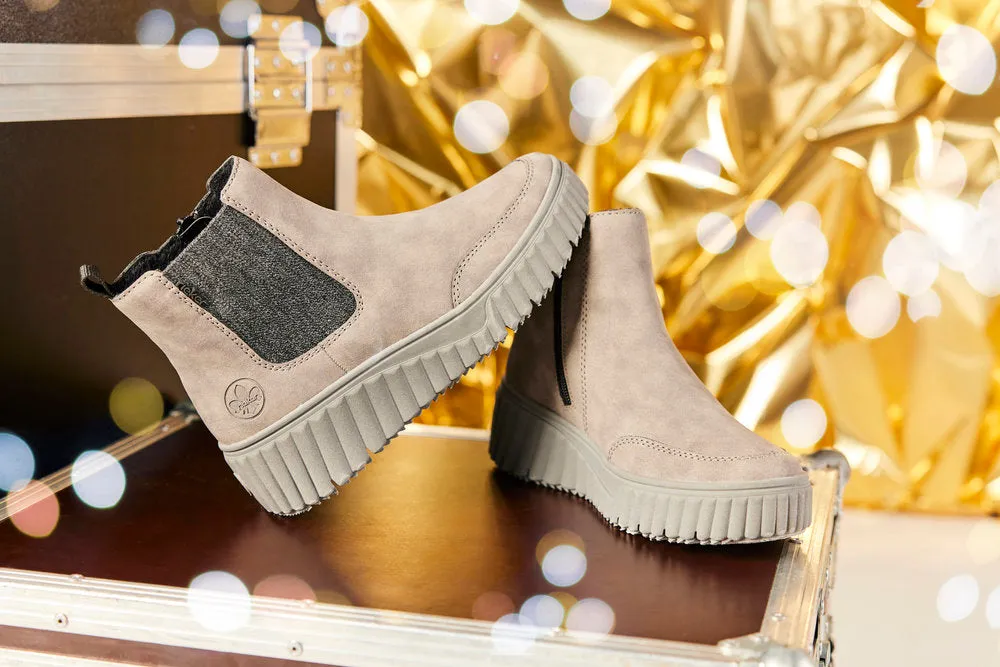 Rieker Chunky Chelsea Boot Pull On Boots Grey Suede N2553-40 sale