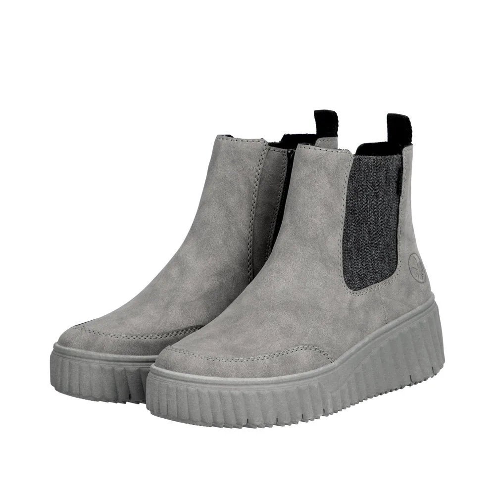 Rieker Chunky Chelsea Boot Pull On Boots Grey Suede N2553-40 sale